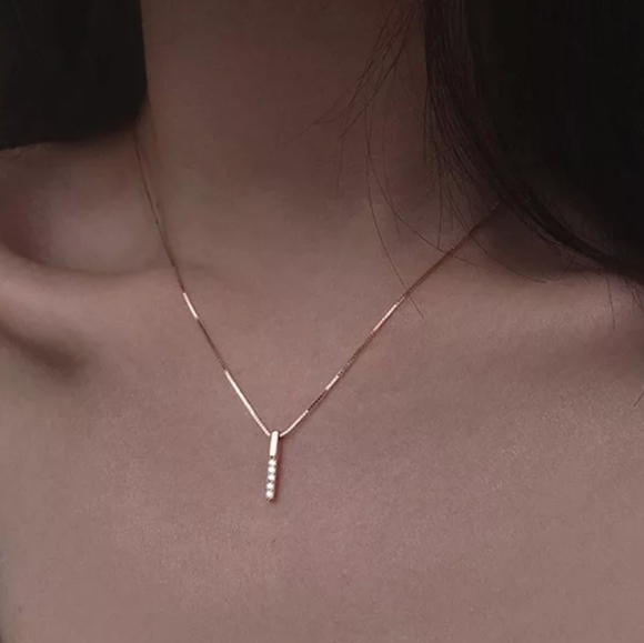 Simple Rose Gold Diamond Necklace - Picture 2 of 4